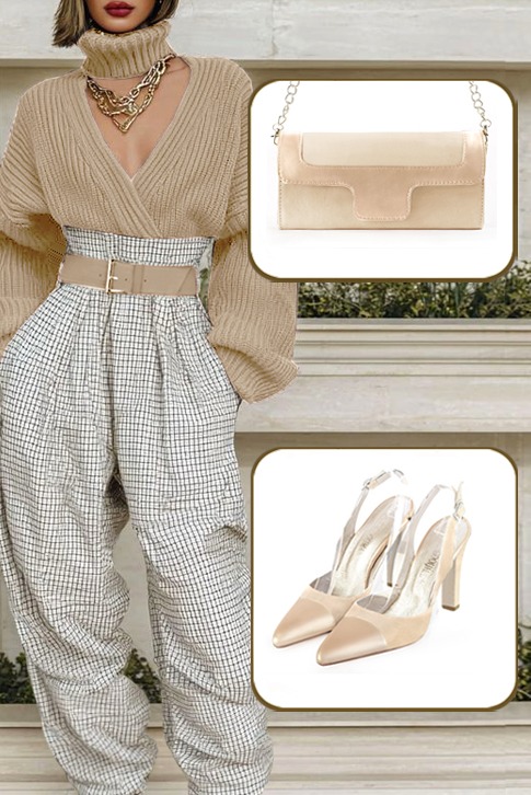 Women's gold and champagne white elegant slingback heels. .  - Worn view